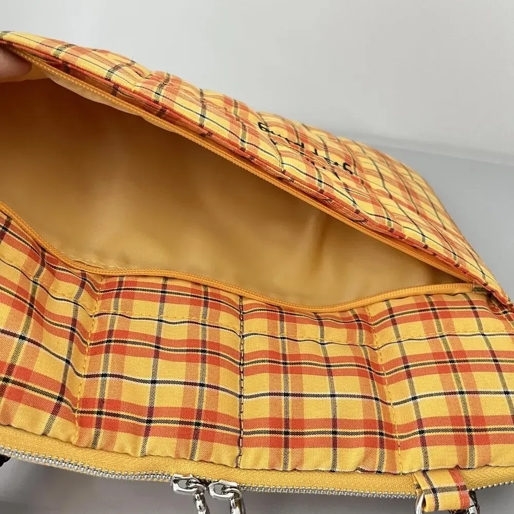 Tagi Yellow Plaid laptop Bag with Brown Strap